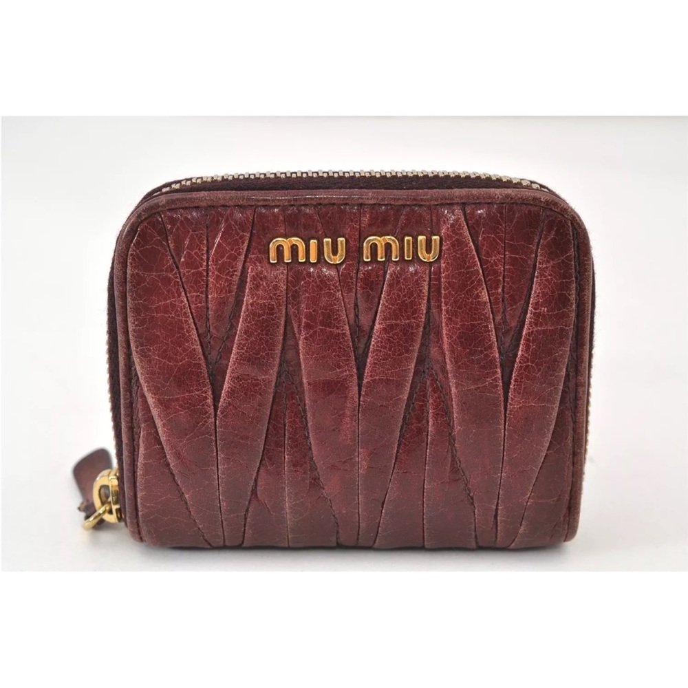 Miu Miu Red Quilted Leather Wallet with Gold Zipper